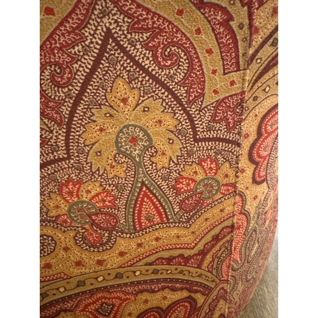 Textile Pair of Hancock & Moore Tufted Roll-Arm Chairs in Paisley Upholstery With Brass Casters For Sale - Image 7 of 11