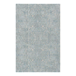 Knossos Hand-Tufted Maze Rug, Sky Blue, 8x10 For Sale