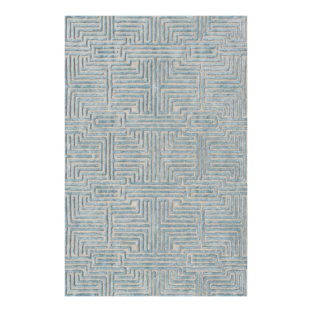 Knossos Hand-Tufted Maze Rug, Sky Blue, 8x10 For Sale