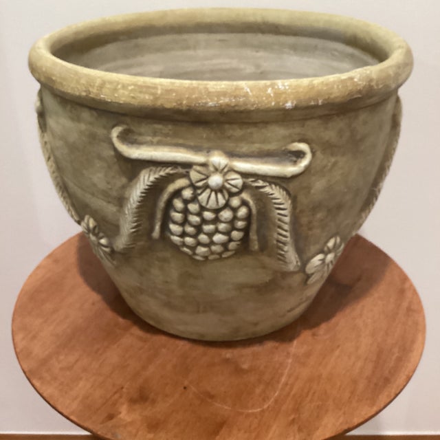 Ceramic Vintage Large Aged Finish Planter Roseville Style With Molded Grape and Leave Relief Design For Sale - Image 7 of 12