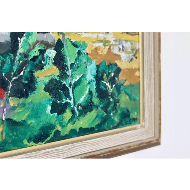 Abstract Landscape : This is an abstract expressionist painting featuring a vibrant landscape scene. The composition...