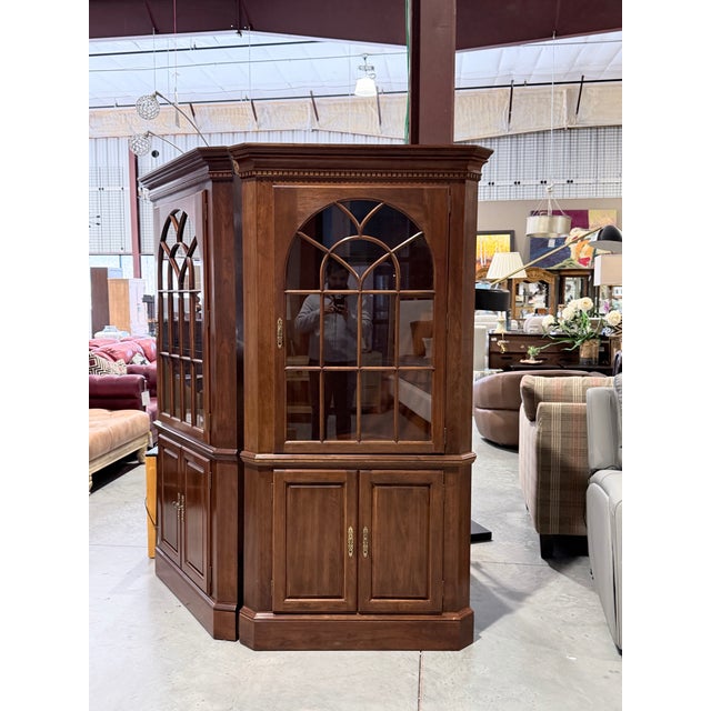 Traditional Traditional Corner Display Cabinet With Arched Glazed Doors For Sale - Image 3 of 10
