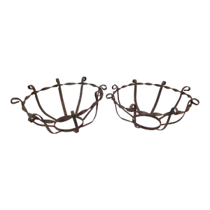 Vintage Wrought Iron Planter Pair Round Basket