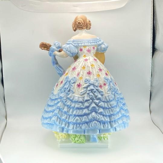 Herend Deryne (Mrs. Dery) Large 14” Porcelain Figure: Woman With Guitar/Mandolin (Blue Gown, Floral Motifs) Ligeti Early Mark, Vintage #5753 For Sale - Image 9 of 18