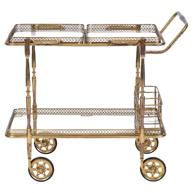 Mid-Century Brass & Glass Bar Cart, 1960s For Sale