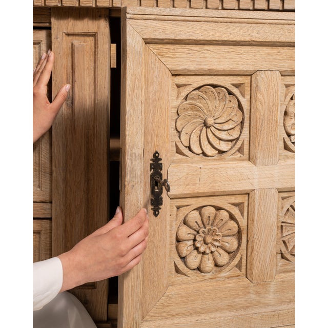 Brown 1970s Carved Brutalist Oak Buffet For Sale - Image 8 of 14