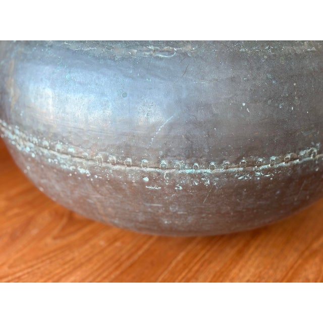 Large Antique Copper Orb Jardiniere For Sale - Image 4 of 12