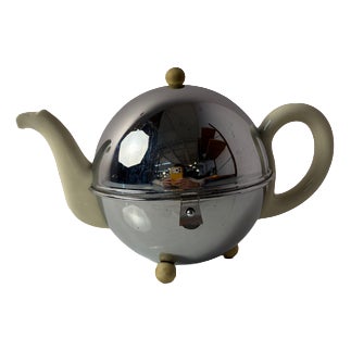 Porcelain Teapot with Chrome Thermal Sleeve from Bauscher D.R.P. For Sale