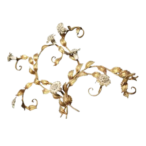 Mid Century Italian Tole Brass Floral Wall Sconce Sculpture