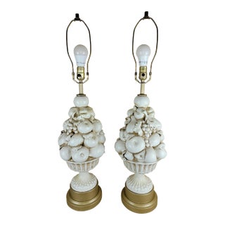 Italian Blanc De Chine Fruit Lamps Pair, 1960s For Sale