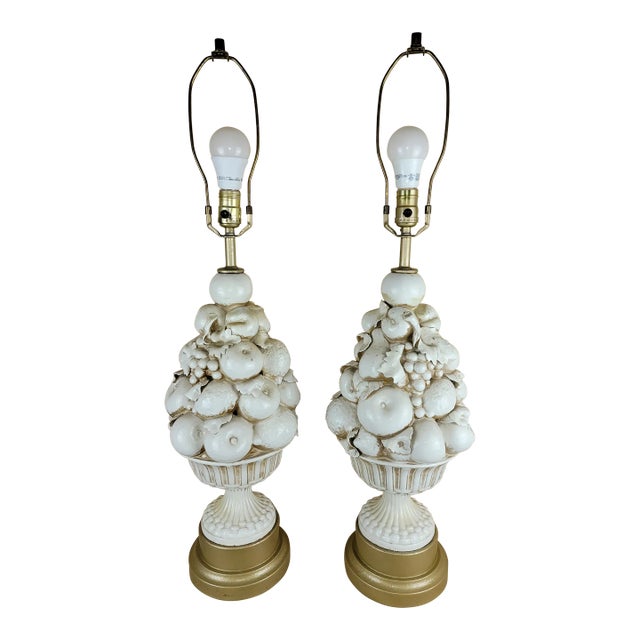 Italian Blanc De Chine Fruit Lamps Pair, 1960s For Sale