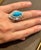 Turquoise Vintage Natural Marquise Sleeping Beauty Ring Turquoise With Diamonds, Platinum For Sale - Image 8 of 18
