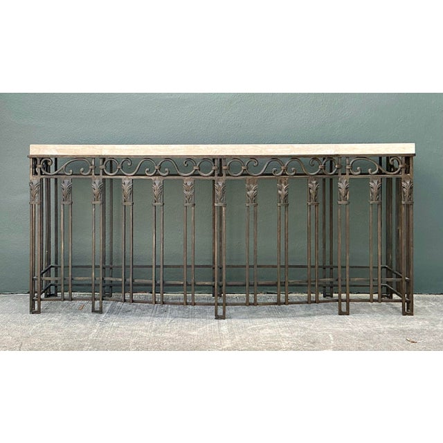 Vintage Deco Stone Top Long Wrought Iron Console Table For Sale - Image 10 of 11