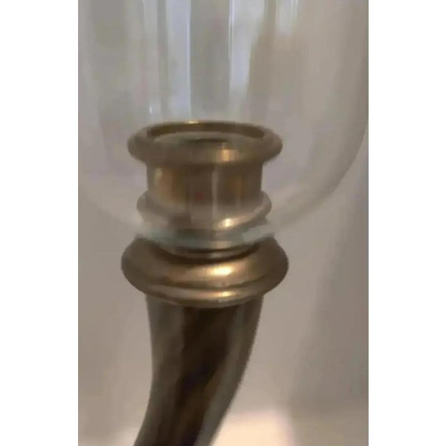 Art Deco Chapman Faux Horn Hurricane Lamp Candle Holder Circa 1977 For Sale - Image 3 of 6