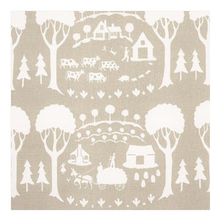 Schumacher Farm Scene Fabric in Neutral For Sale
