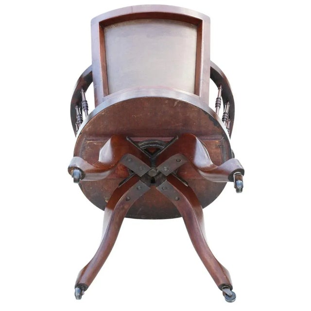 Antique Mahogany and Leather Swivel Captain's Chair, 1900s For Sale - Image 11 of 12