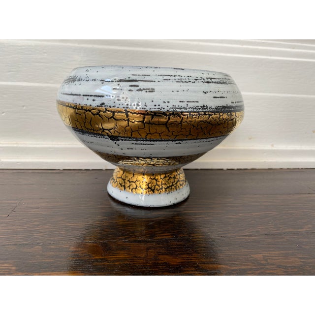 Ceramic Mid 20th Century Italian Ceramic White Gold and Black Bowl For Sale - Image 7 of 7