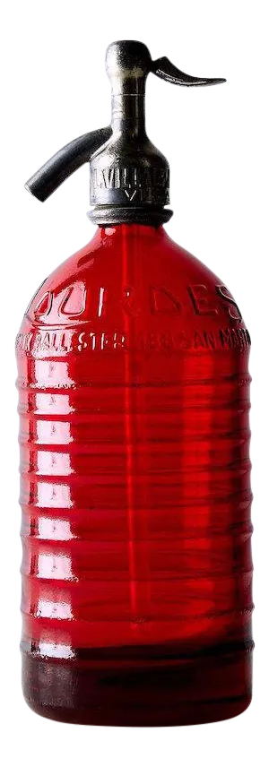 1935 Vintage Red Lourdes Seltzer Bottle