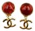 Chanel Vintage Gold Plated Red Stone CC Dangle Clip on Earrings, A Pair For Sale