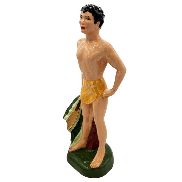 Mid-Century Modern Mid 20th Century Hand Painted Native Surfer W/ Gold Machete Ceramic Sculpture For Sale - Image 3 of 7
