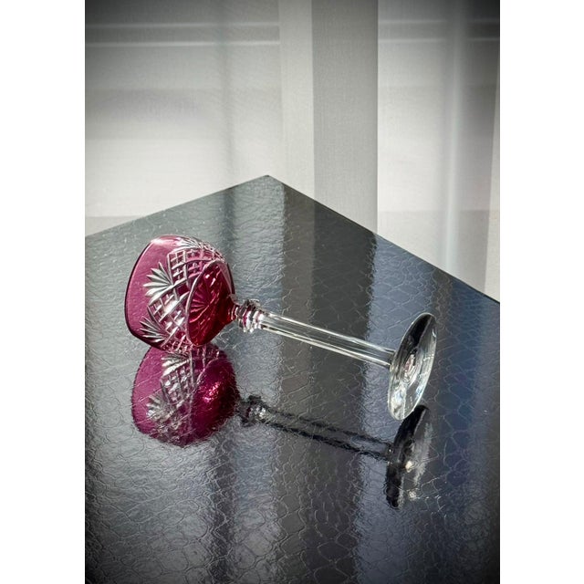 Ruby Cut Crystal Liqueur Glasses attributed to Val Saint Lambert, 1950, Set of 11 For Sale - Image 6 of 17