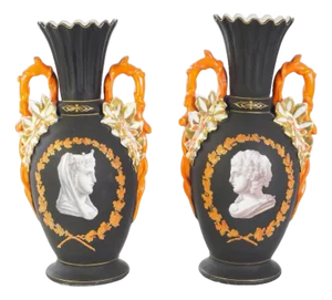 Vintage Continental Hand Painted Majolica Vases- a Pair