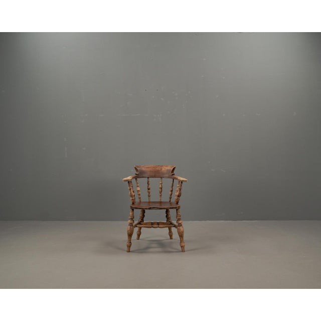 Antique English Elm Wood Captains Chair, 1890s For Sale - Image 12 of 18