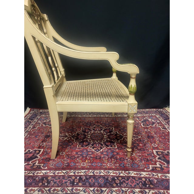 French Hand-Painted Caned Armchairs – Pair For Sale - Image 3 of 17
