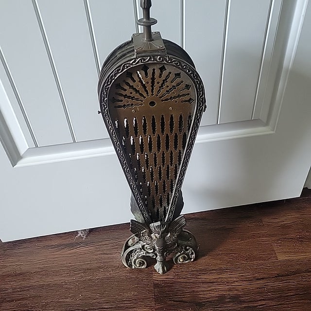 Antique Fabulous Art Deco Double Griffin Brass Peacock Fan Fireplace Screen 1920 For Sale - Image 9 of 13