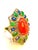 Baroque Bochic "Orient" Orange Opal, Emerald, & Diamond Ring Set In 18K Gold & Silver For Sale - Image 3 of 18
