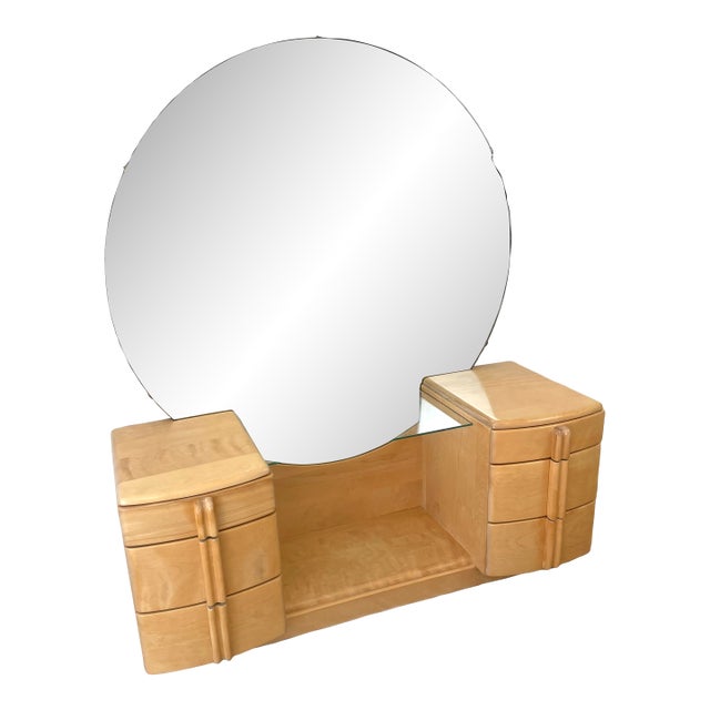 Vintage 1930s Heywood Wakefield Airflow Vanity Dressing Table Art Deco / Mid Century Modern Style For Sale