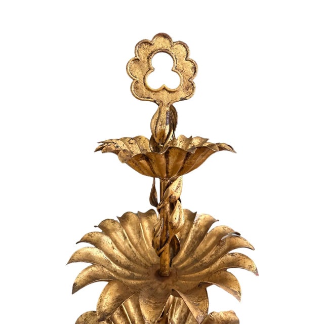 Mid-Century Modern Large Mid-Century Italian Gilt Tole Palm Leaf 3 Tier Serving Tray / Pedestal Server Centerpiece For Sale - Image 3 of 10