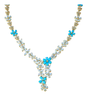 Nina Zhou Serenity Aquamarine Turquoise Diamond Statement Necklace in 14k Yellow Gold