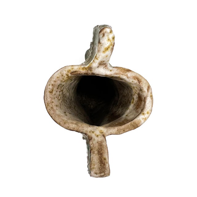 Late 20th Century Vintage Aqua Blue Sculptural Ruffled Ceramic Studio Pottery Vase For Sale - Image 5 of 11