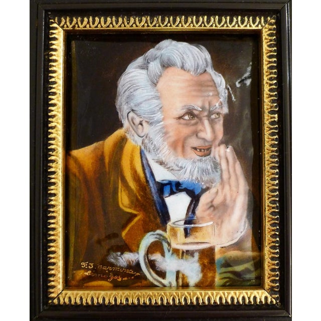 Black Small Male Portrait Painting, in Limoges Enamel Painted on Copper by Carmona, Mid-20th Century For Sale - Image 8 of 12