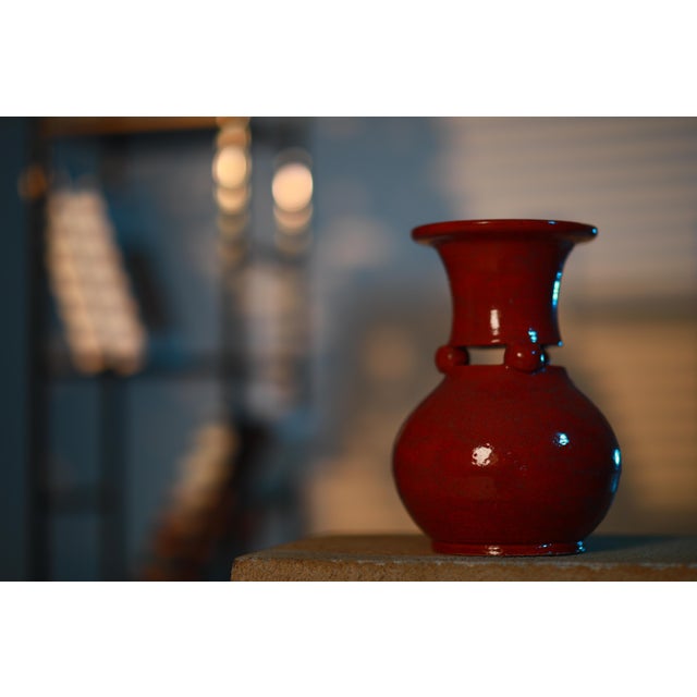 Red Ceramic Vase, Handmade Sculptural Pottery, Unique Clay Art, Statement Home Decor For Sale - Image 4 of 8