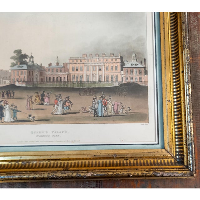 Wood 19th Century American Lemon Gold Frame With Hand Colored English Print For Sale - Image 7 of 13