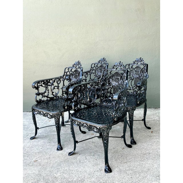 Vintage Cast Aluminum Lyre Back Armchairs - Set of Four For Sale In West Palm - Image 6 of 12