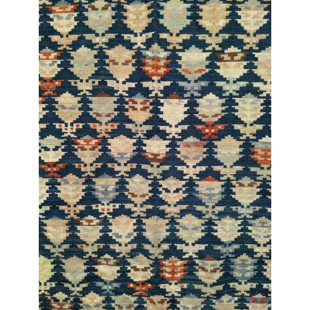 Textile Vintage Kurdish Kilim Rug, Hand-Woven All-Over Paisley Pattern, Blue & Brick, 6x9 For Sale - Image 7 of 13