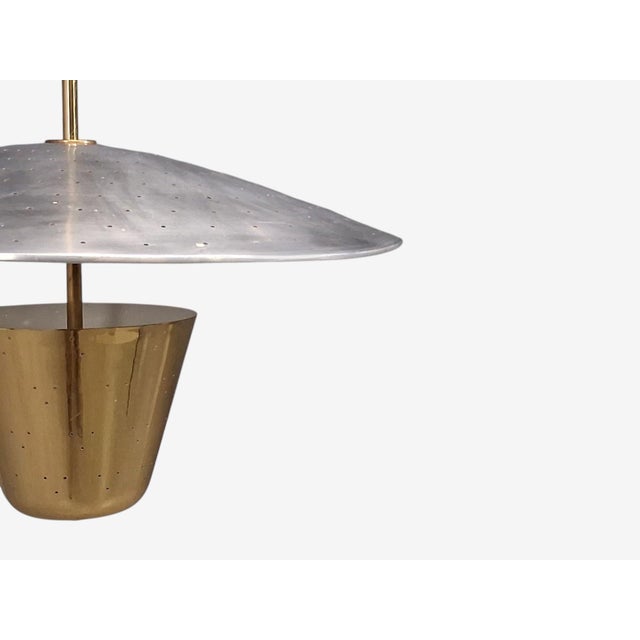 1950s Edward Wormley Attr., Large Perforated Chandelier, Brass, Lacquered Metal, Usa, 1950s For Sale - Image 5 of 12