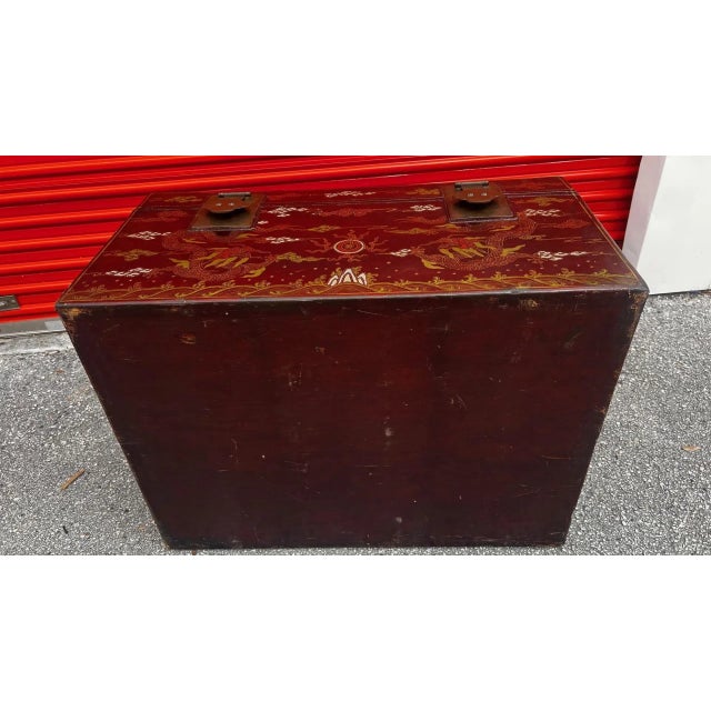 Late 19th Century Chinese Hand-Painted Vellum Leather Trunk For Sale - Image 10 of 12