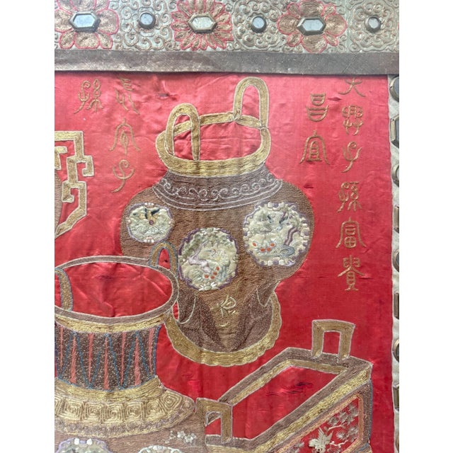 Huge Antique 1800's Chinese Altar Table Banner Embroidery Tapestry Needlepoint For Sale - Image 10 of 18