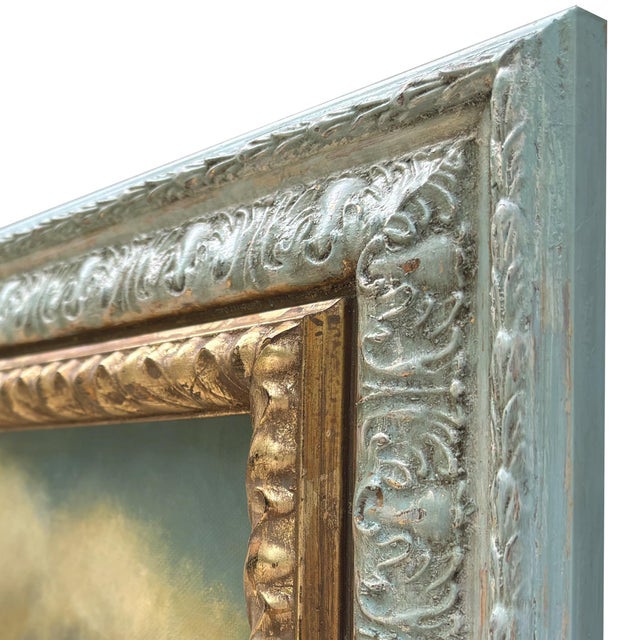 Contemporary Cloud Oil Painting in Vintage Ornate Pale Blue Frame For Sale In New York - Image 6 of 6