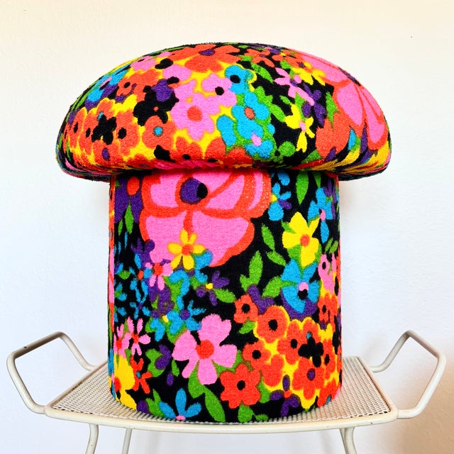 Not Yet Made - Made To Order Mushroom Ottoman in Colorful Floral Mid Century Vintage Fabric For Sale - Image 5 of 15