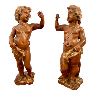 19th C Italian Carved Cherub Statues For Sale