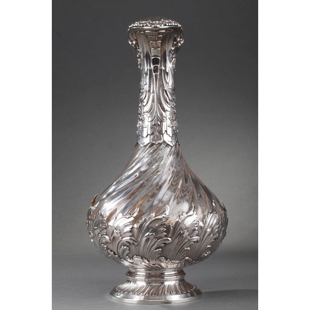 Silver and Crystal Ewers by Master Silversmith Labat Pugibet Henin, 1880, Set of 2 For Sale - Image 6 of 18