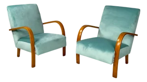 Set of Mid-Century Modern Italian Armchairs in Light Blue and Wood, 1950s