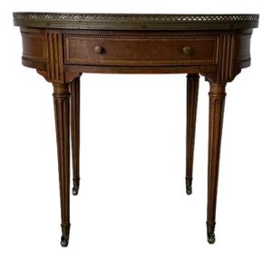 Vintage Baker Furniture Louis XVI-Style Bouillotte Side Table With Brass Gallery and Single Drawer