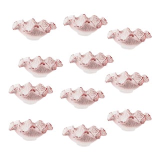 Antique Ombré Pink Scalloped Art Glass Candy or Ice Cream Dishes - Set of 11 For Sale