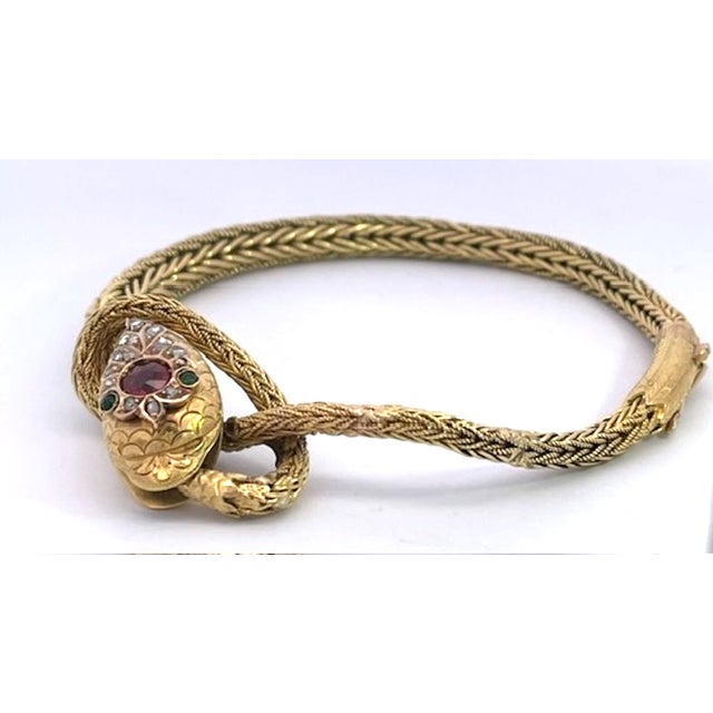 Late 19th Century 14k Yellow Gold Snake Bracelet For Sale - Image 9 of 10